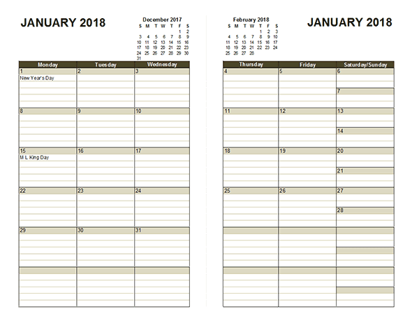 2018 Diary Planner Template