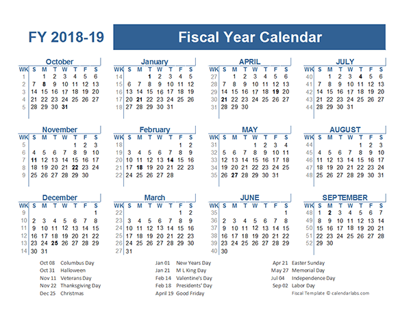 Fiscal 2019 Calendar Printable