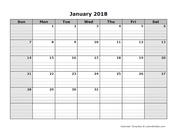 blank printable calendar 2018