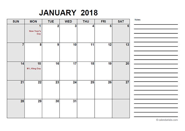 2018 monthly calendar download pdf