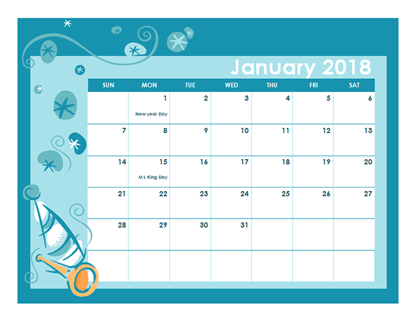 2018 Calendar Template in Colorful Design