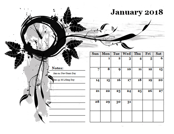 2018 Monthly Calendar Design Template