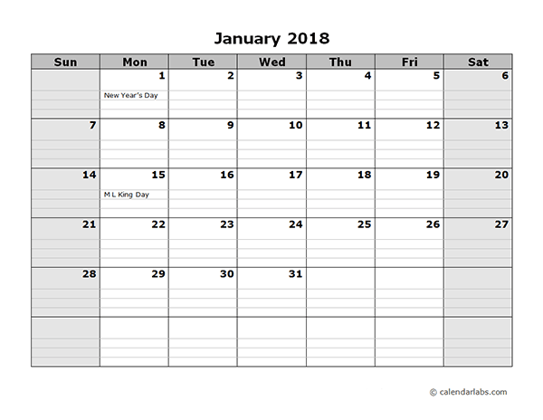 2018 Microsoft Word Calendar Template