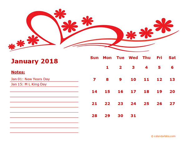 2018 Monthly Calendar Template Kindergarten