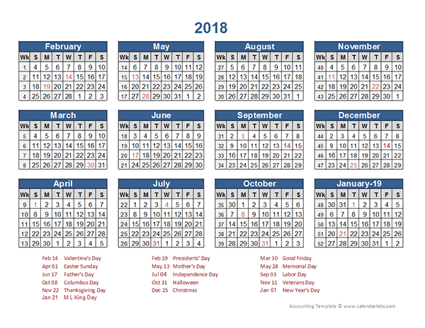 2018 Retail Accounting Calendar 4 4 5 Free Printable Templates