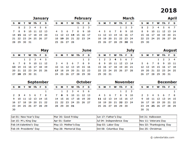 2018 calendar free download word