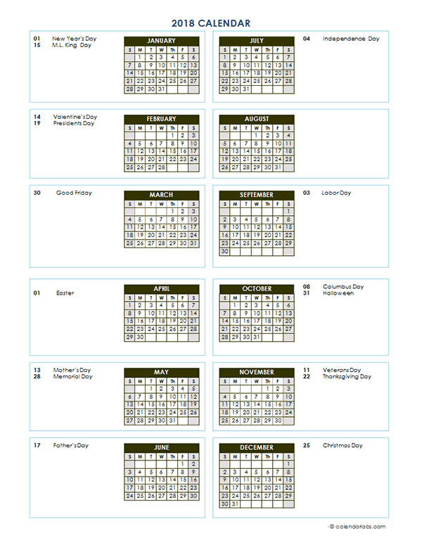 2018 Annual Calendar Vertical Template Free Printable Templates