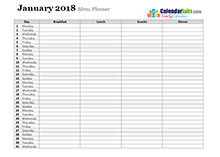 2018 Monthly Family Menu Planner