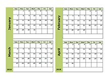 2018 four month calendar template