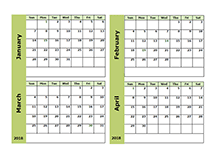 four month calendar 2018