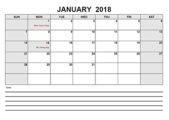 2018 Blank Calendar PDF