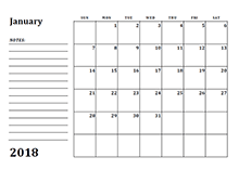 2018 calendar template with monthly notes