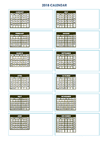 2018 Blank Yearly Calendar Vertical Template