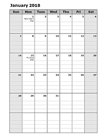 Monthly Calendar Template 2018