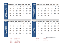 Quarterly Calendar Template 2018 from www.calendarlabs.com