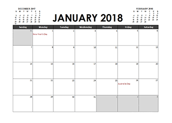 january 2018 calendar template