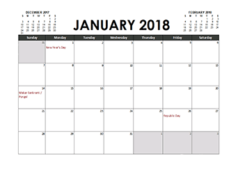 january 2018 calendar holidays india