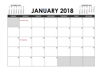 Monthly 2018 Excel Calendar Planner
