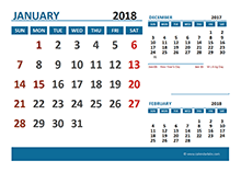 2018 Excel Calendar with Holidays