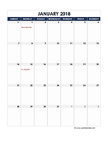 microsoft calendar 2018
