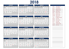 Free Printable 2018 Canadian Calendar Templates with