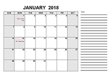 january 2018 calendar with indian holidays