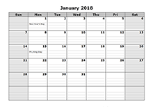 monthly 2018 calendar PDF with notes