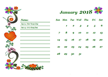 12-month calendar for 2018