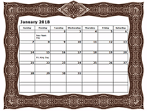 2018 monthly calendar with frame design