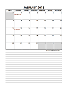 2018 Monthly Excel Template Calendar