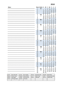 2018 yearly project planning calendar