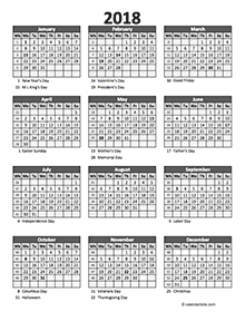 excel 2018 yearly calendar