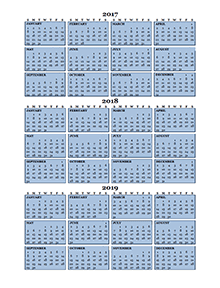Three Year Calendar Template 2017 to 2019
