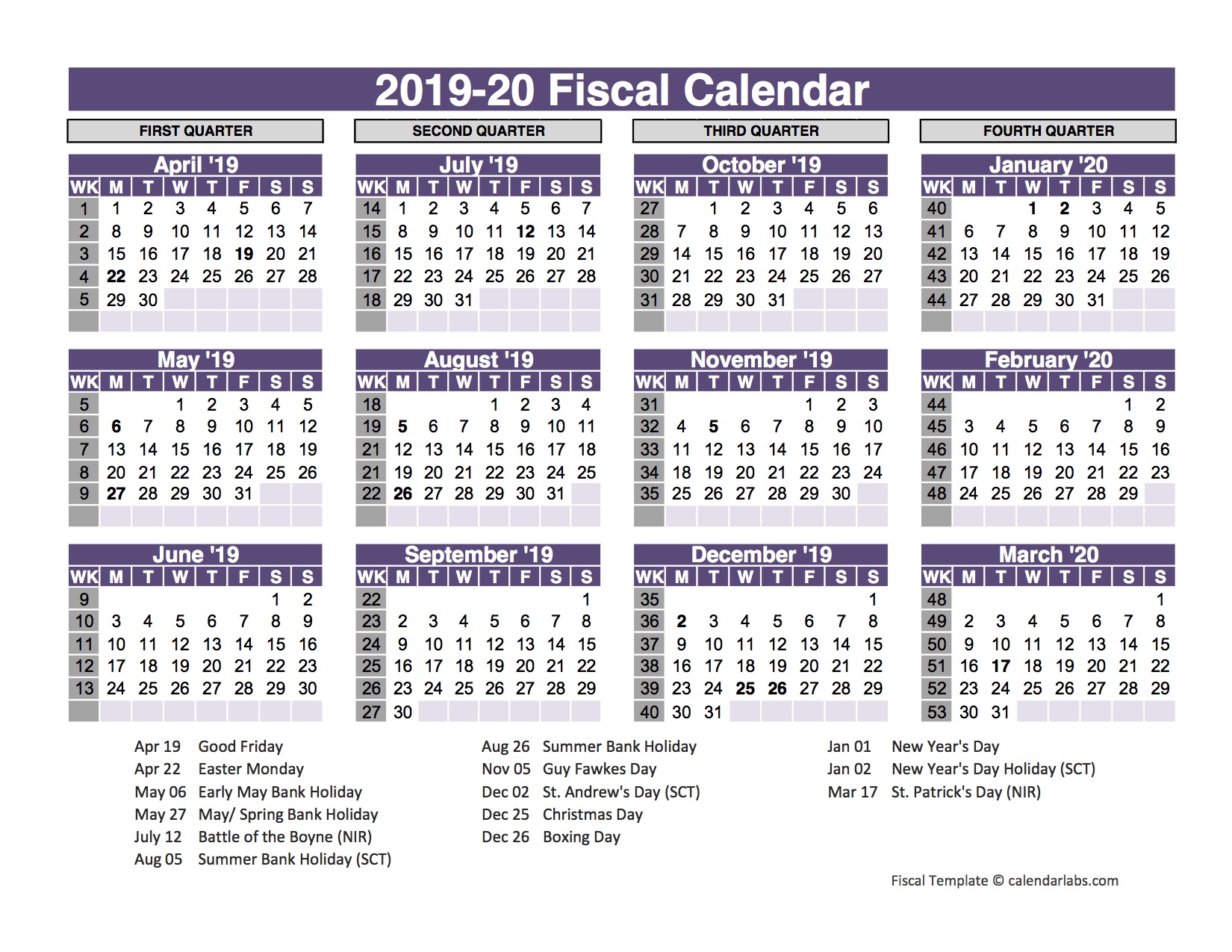 UK Fiscal Calendar Template 2019 20 Free Printable Templates