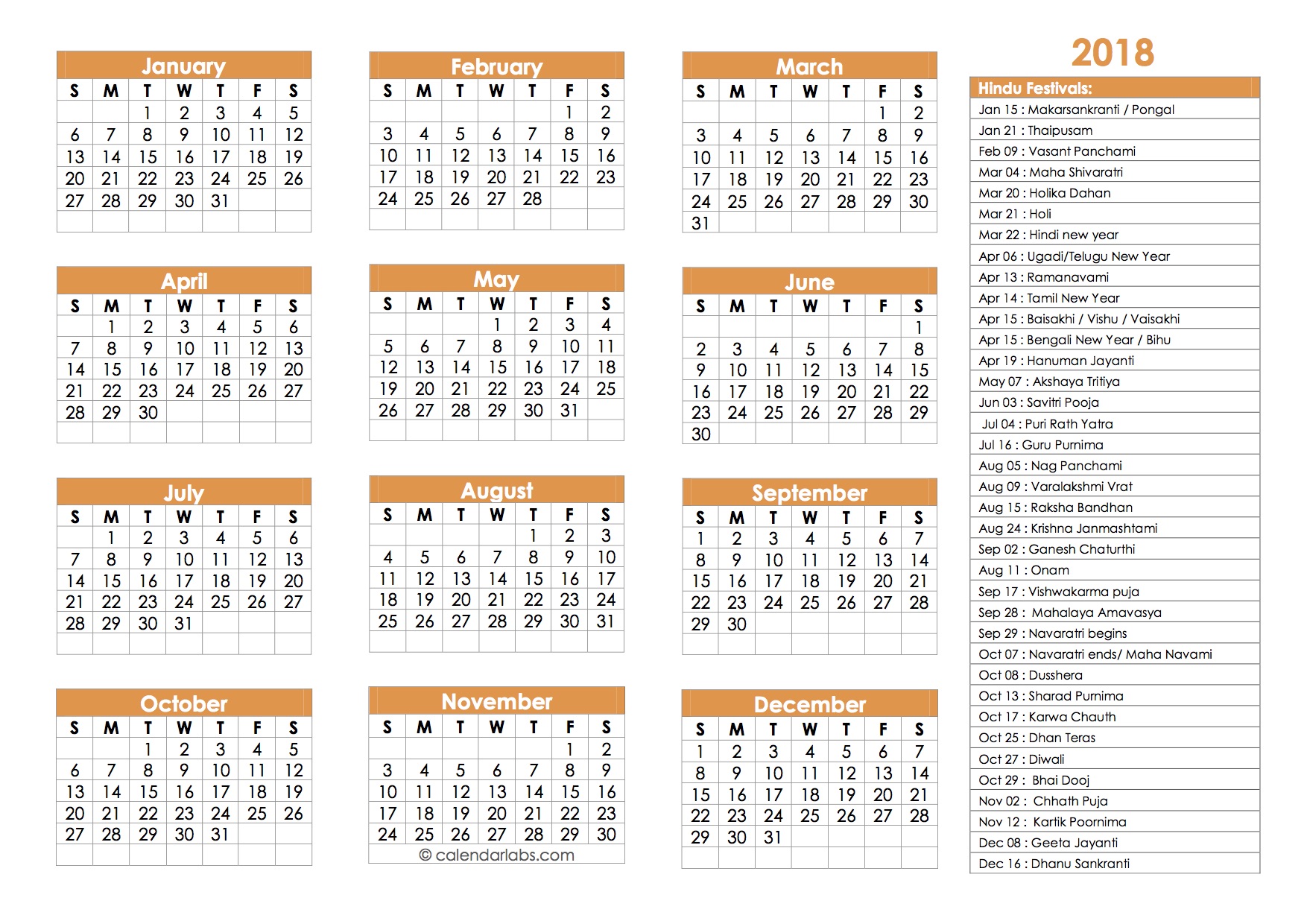 2019 Hindu Festivals Calendar Template - Free Printable Templates