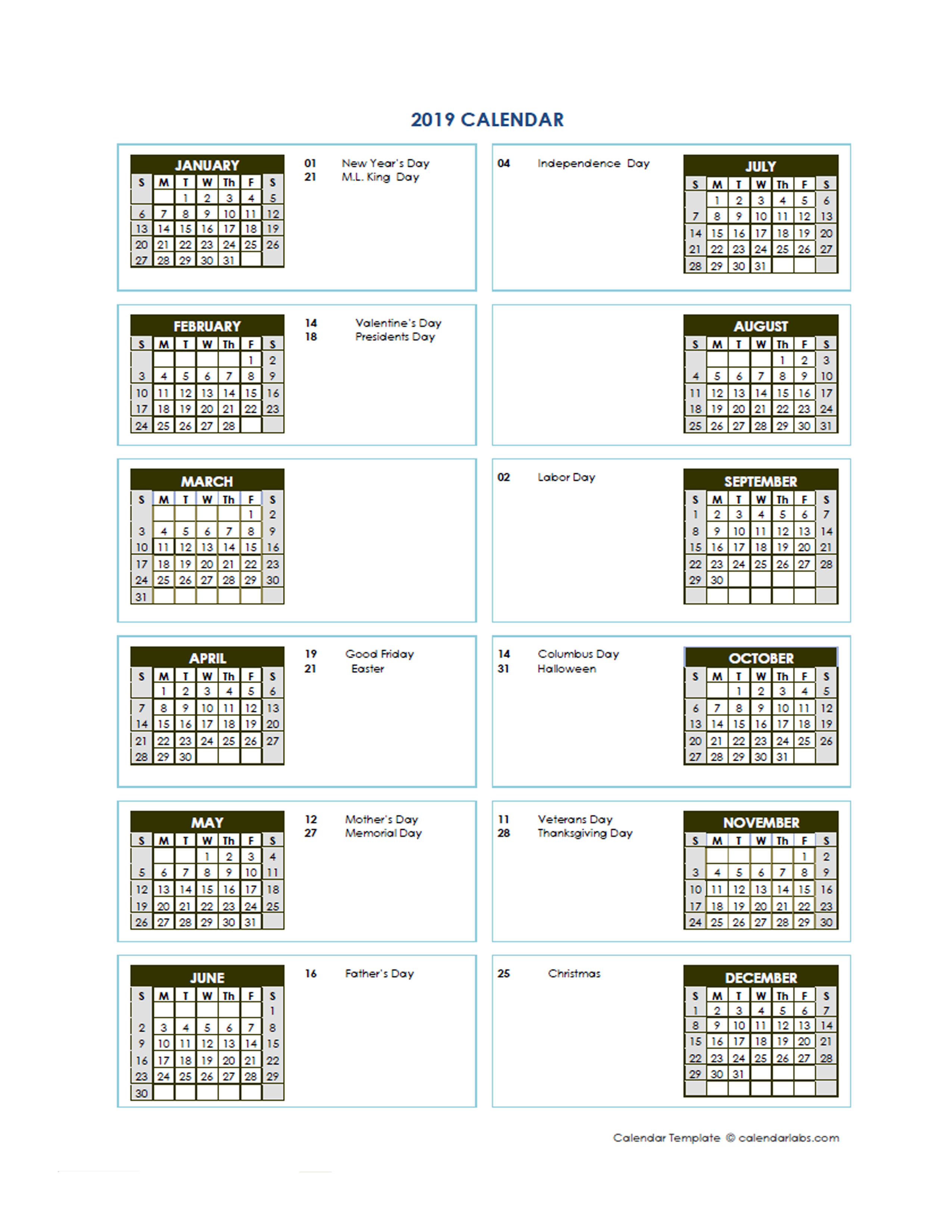 2019 Yearly Calendar Template Vertical - 2019 Yearly Calendar Template Vertical 02 
