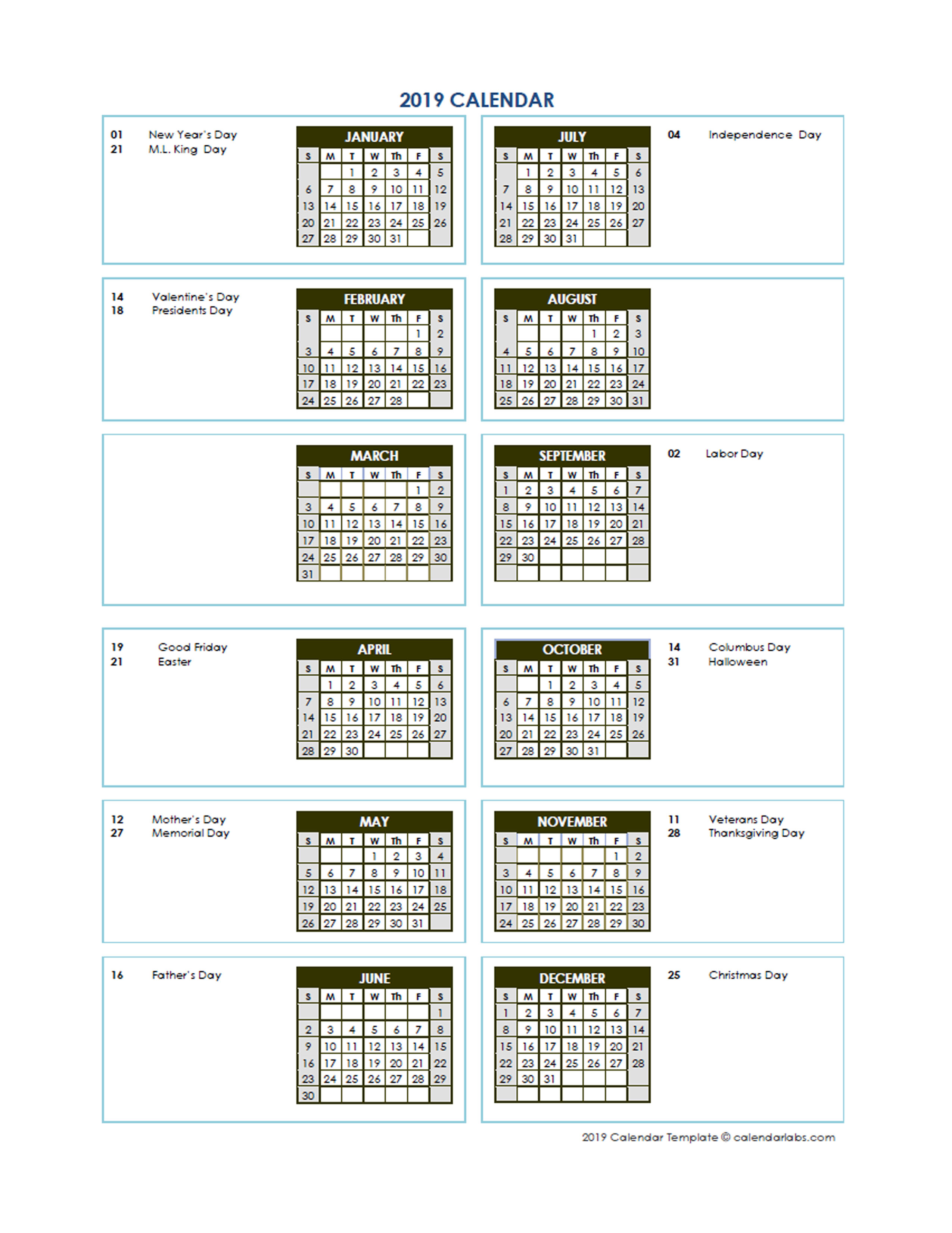 2019 annual calendar vertical template free printable 2020 yearly calendar with holidays