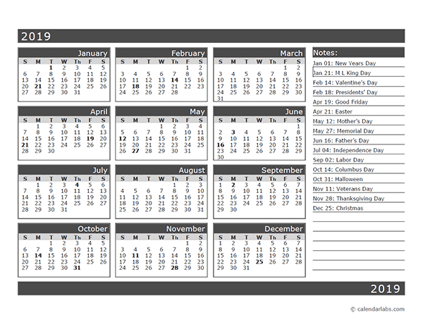 12 Month One Page Calendar Template For 19 Free Printable Templates