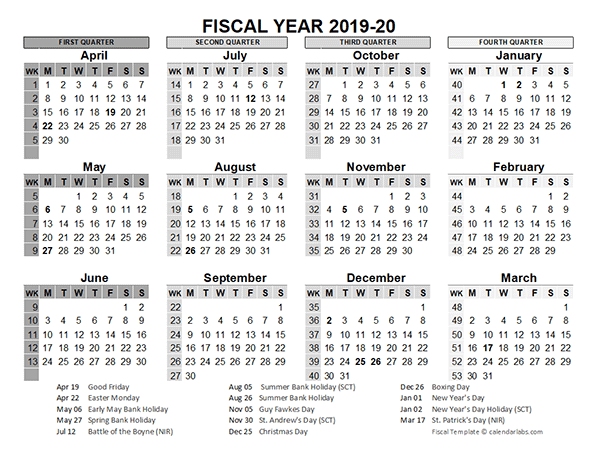 2019-2020 Fiscal Calendar UK Template