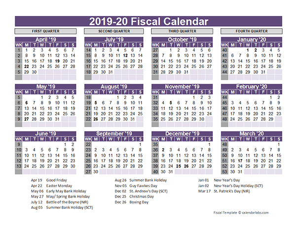 UK Fiscal Calendar Template 2019-20