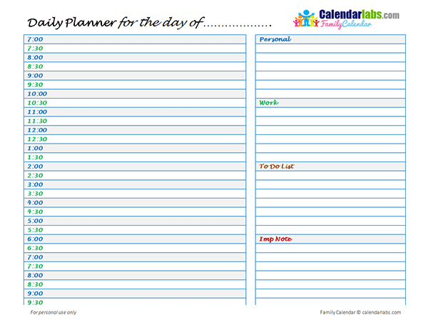 2019 Family Daily Planner