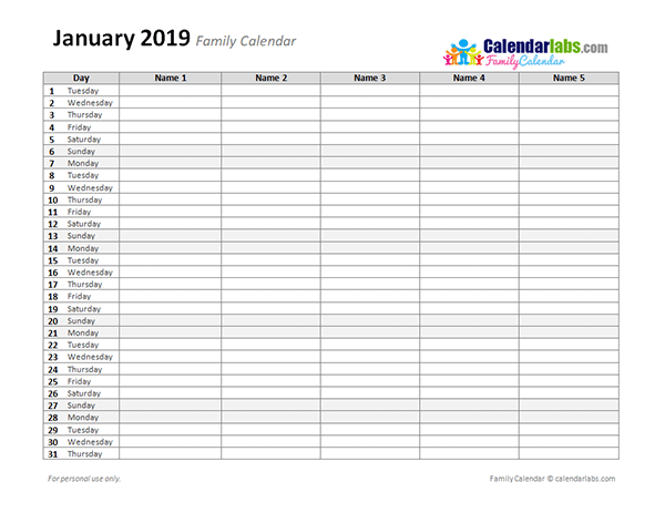 2019 Monthly Planner Template