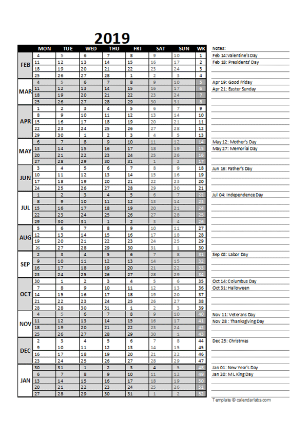 2019 Accounting Month End Close Calendar