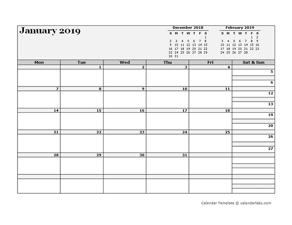 2019 Blank Three Month Calendar