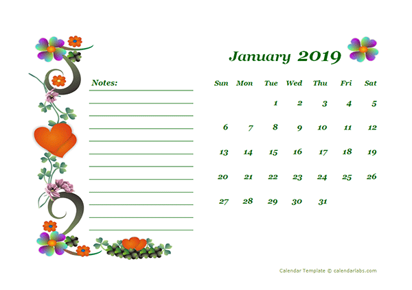 2019 Blank Calendar Design Template