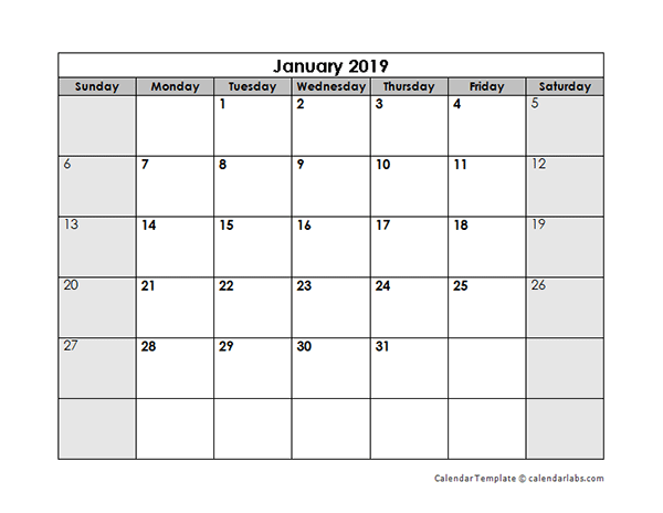 2019 Blank Monthly Calendar Free Printable Templates