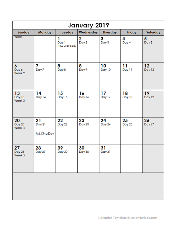 2019 Calendar with Julian Dates