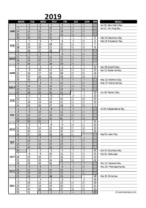 Free 2019 Excel Calendar for Project Management Free Printable Templates