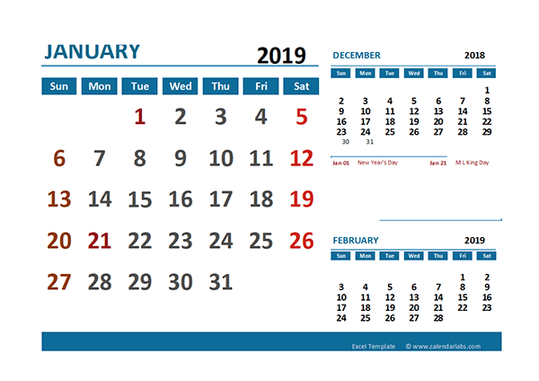 2019 Calendar Template With Holidays from www.calendarlabs.com