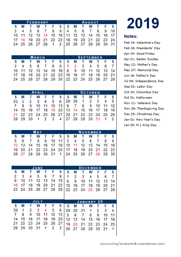 2019 Fiscal Period Calendar 4-4-5
